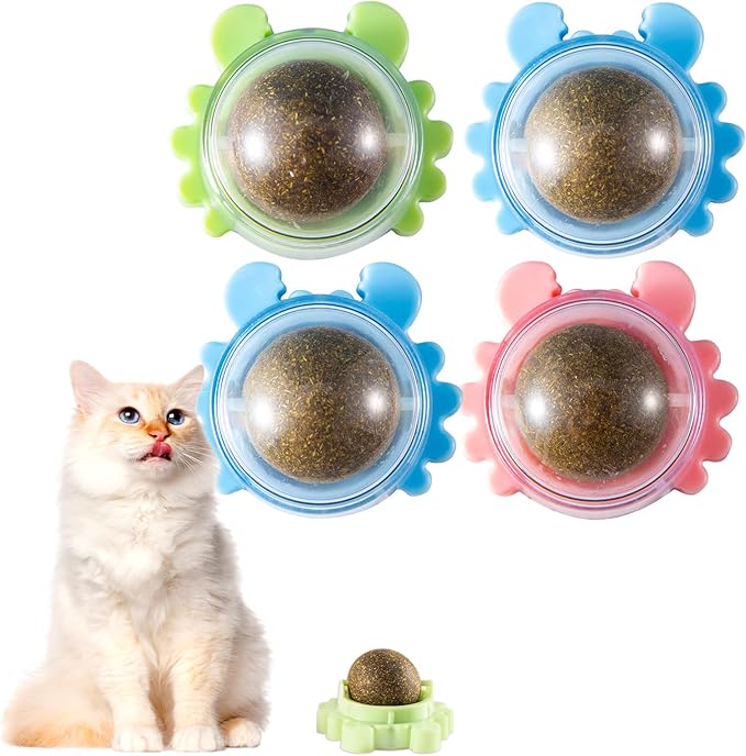 360° Catnip for Cats Wall Catnip Rollerball Licking Ball Cat Nips Mint Magic Cat Stick on Wall Crack Balls Lickable Play Chew Teeth Cleaning Pet Chew Indoor Outdoor-PawvioPets
