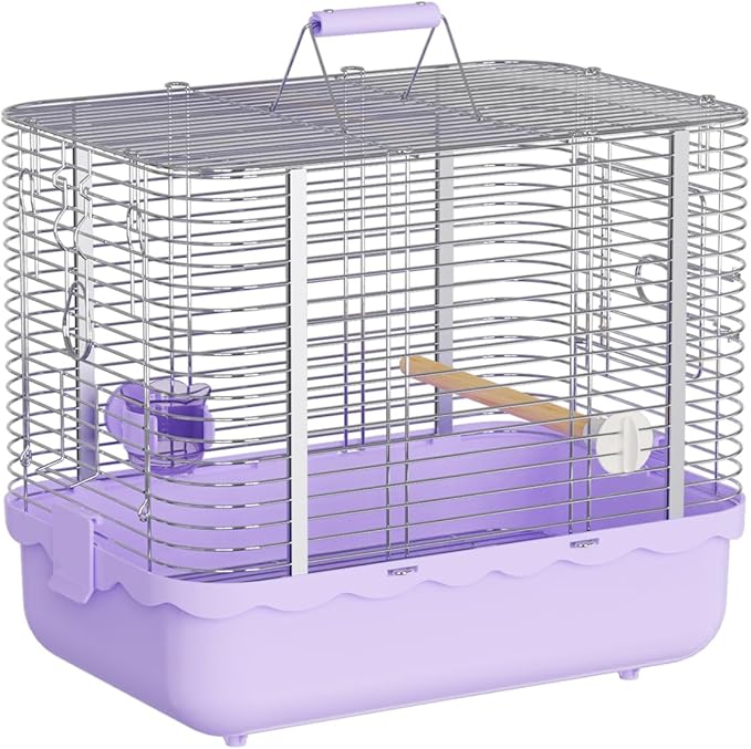 Bird Carrier Travel Cage, Durable Portable Stainless Steel Birdcage with Bird Perch & Feeding Bowl for Parrots Canaries Budgies Lovebirds Conures Cockatiels (Large Purple)-PawvioPets