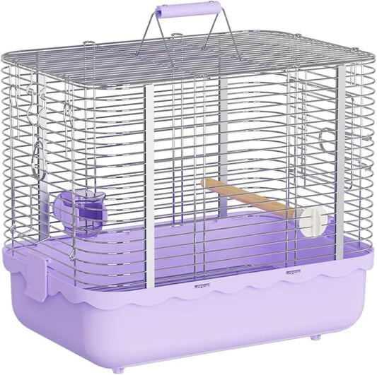 Bird Carrier Travel Cage, Durable Portable Stainless Steel Birdcage with Bird Perch & Feeding Bowl for Parrots Canaries Budgies Lovebirds Conures Cockatiels (Large Purple)-PawvioPets