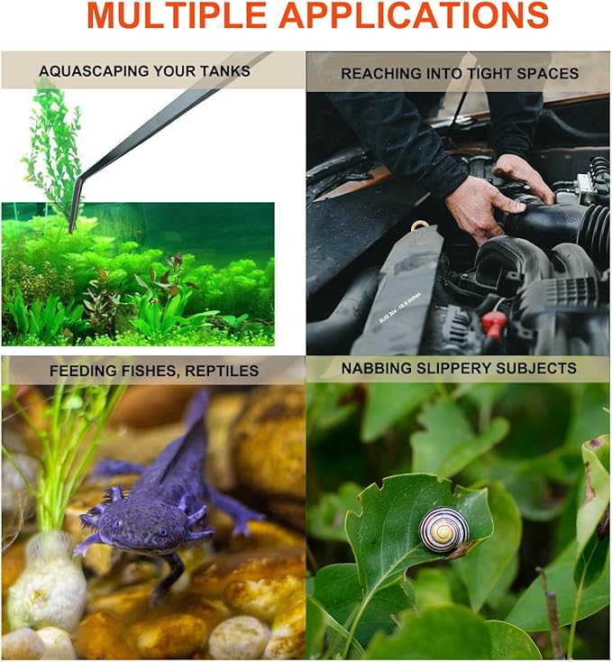 Extra Long Tweezers, Feeding Tongs, 18.9 inch Aquarium Stainless Steel Large Aquascape Tools for Fish Tank, Terrarium，Aquascaping, Reptile Snake (Curved)-PawvioPets