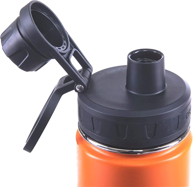 DRINCO Stainless Steel Water Bottle Spout Lid Vacuum Insulated Double Wall Water Bottle Wide Mouth (40oz 32oz 22oz 18oz 14oz) Leak Proof Keep Cold Sport Camping Hiking (22 oz, 22oz Orange)-PawvioPets