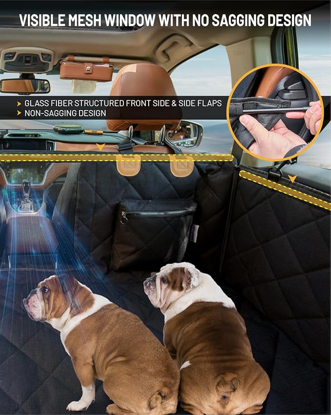 Back Seat Extender for Dog, Waterproof Dog Car Seat Cover for Back Seat, Hard Bottom Car Seat Cover, Large Space Hammock for Full-Size Crewcab Trucks, Pet Seat Cover Holds 450lbs(Black)-PawvioPets