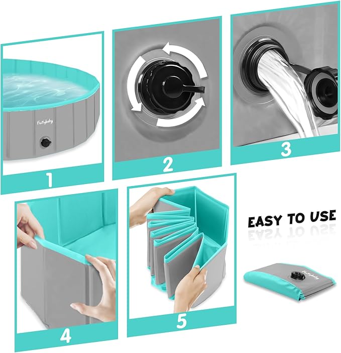 Furrybaby Foldable Dog Pool, Kiddie Pool Hard Plastic, Collapsible Pet Bath Portable Dog Swimming Pool for Pet, Dogs and Cats Grey 32''-PawvioPets