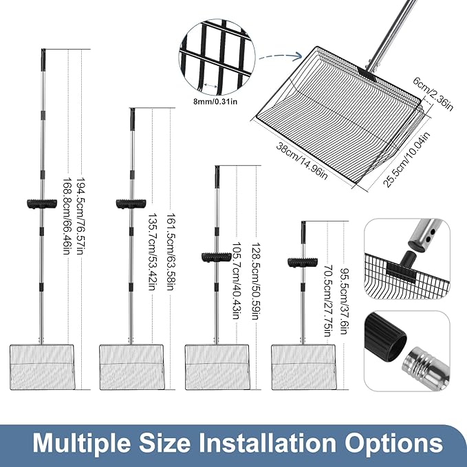 15" Widely Chicken Coop Poop Scooper- Ergonomic Chicken Poop Scooper with 38" to 77" Adjustable Long Handle, Extra-Large Scoop for Sand and Litter, Easy-to-Clean, Multi-Scene Use for Poultry-PawvioPets