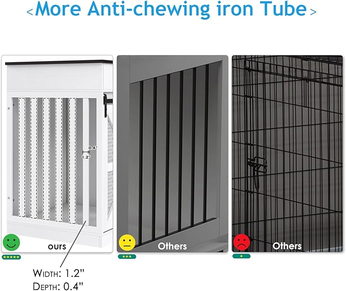 48'' Dog Crate Furniture with Divider&Storage Drawers, Wooden Double Dog Kennel Furniture End Table with Sliding Barn Doors, White Double Dog Crate TV Stand-PawvioPets