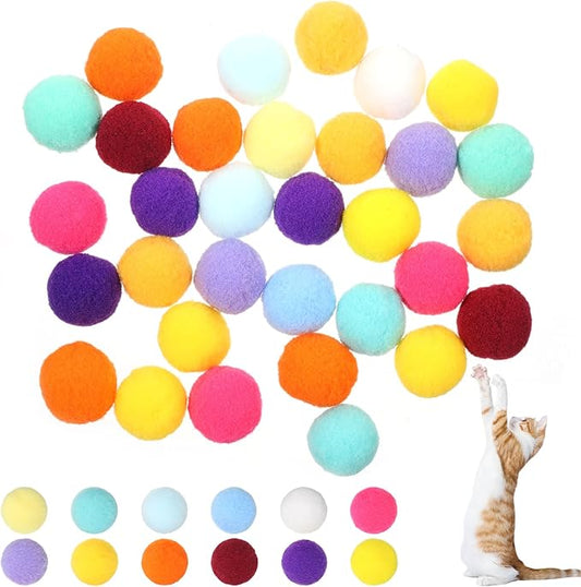 60 Pcs Cat Toy Balls 1-inch Colorful Cat Pom Pom Balls Soft Interactive Cat Balls Cat Play Toy Cat Exercise Toys Cats Interactive Playing Quiet Ball Fuzzy Kitten Ball for Cat Pet-PawvioPets