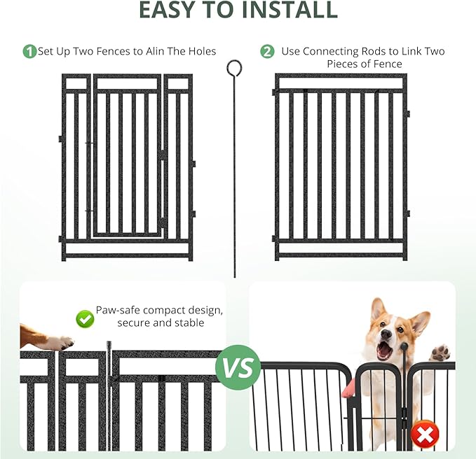 Dog Fence Outdoor Indoor, 32" Inch Height 16 Panels Dog Playpen for Large/Medium/Small Dogs Metal Dog Pen for Yard Camping and RV | Black-Silver-PawvioPets