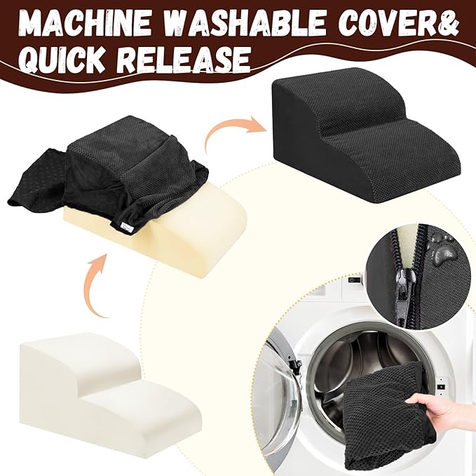 Dog Stairs for Small Dogs - High Density Foam Pet Steps, Extra Wide Dog Ramp with Non-Slip Bottom for High Beds, Couch and Sofa, Best for Dogs Injured, Older Doggy Cats,2 Steps, Black-PawvioPets