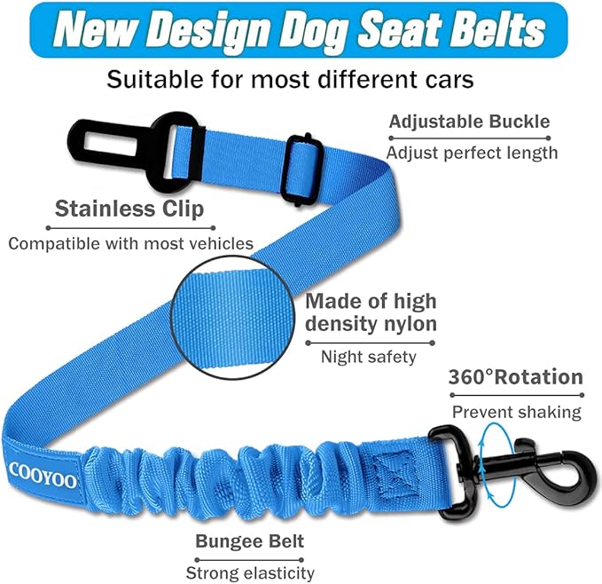 COOYOO Dog Seat Belt,3 Piece Set Retractable Dog Car Harness Adjustable Seat Belt for Vehicle Nylon Pet Safety Seat Belts Heavy Duty & Elastic-PawvioPets