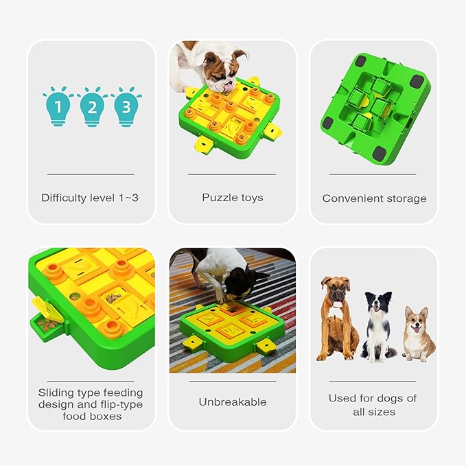 Dog Puzzle Toy Mental Stimulation - Level 3 in 1 Dogs Food Feeder Puzzle, Dog Treat Puzzle Feeder (Advanced-Green Board)-PawvioPets