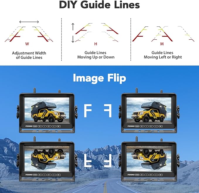 Dual RV Backup Camera Wireless with 7" 1080P Monitor, for Furrion Pre-Wired RVs, 4-Channel Split Screen System, Loop Recording, IR Night Vision, Wide Rear View Camera for Truck, Trailer, Camper-PawvioPets