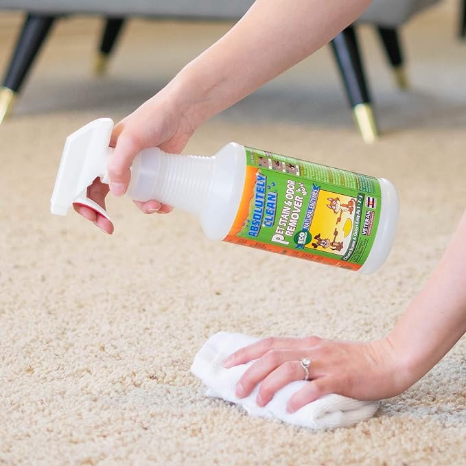 Absolutely Clean Amazing Pet Odor Eliminator for Home, Professional Strength: Natural Enzymes Remove Most Stains in 60 Seconds -Dog/Cat Urine, Vomit, Bile, Feces, Grass, Blood, Drool, More -USA Made-PawvioPets