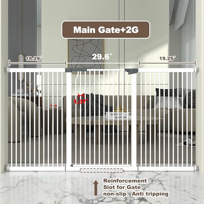 41" Extra Tall and Wide Baby Gate, 68.5-72.2'' Wide Pet Cat Gate for Doorway, Extra Wide Pressure Mounted Child Door with Expansion Kit, Metal Safe Gate, Tall Dog Gate, White-PawvioPets