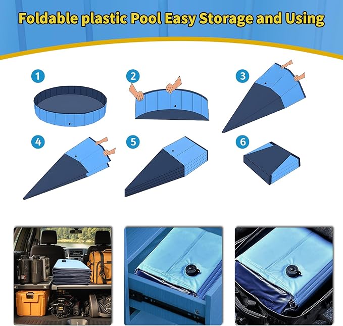 Foldable Dog Pool, 87" x 14" Large Kiddie Pool with Hard Plastic, Non-Slip Dog Bath Tub for Outdoor Backyard, Collapsible Dog Swimming Pool for Kids Dogs Pets (Blue)-PawvioPets