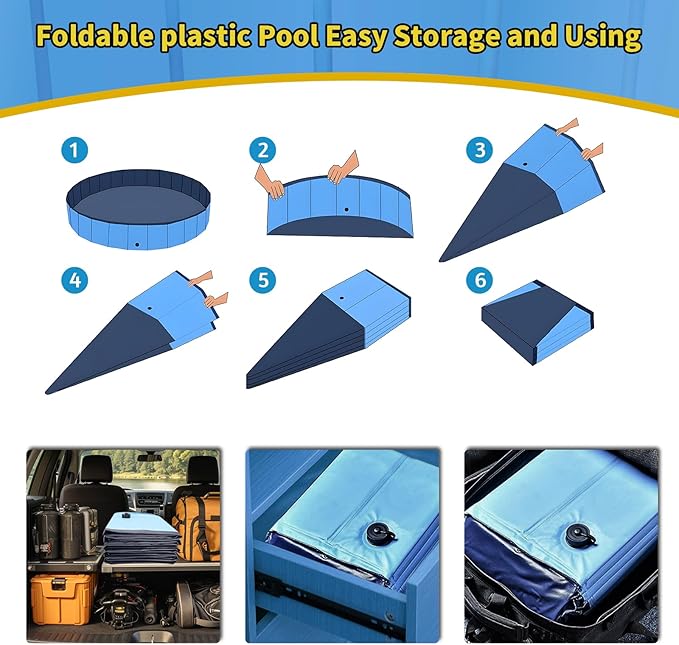 Foldable Dog Pool, 39" x 12" Kiddie Pool with Hard Plastic, Non-Slip Dog Bath Tub for Outdoor Backyard, Collapsible Dog Swimming Pool for Kids Dogs Pets (Blue)-PawvioPets