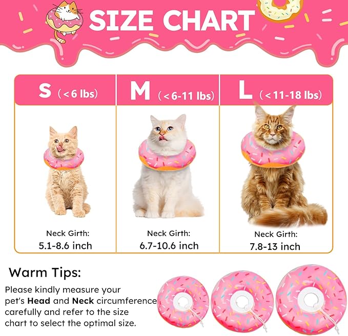Cat Cone Collar Soft, Cat Recovery Collar for Wound Healing Cute Donut Adjustable Kittens Cones to Stop Licking Comfortable Lightweight Neck Elizabethan Collars for Cats Kittens After Surgery-PawvioPets