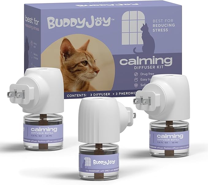Cat Calming Diffuser Refills – Long-Lasting 30-Day Formula with Pheromones for Stress Relief, Relaxation, and Anxiety Reduction in Cats Easy to Use – (3 Diffusers + 3 Refills)-PawvioPets
