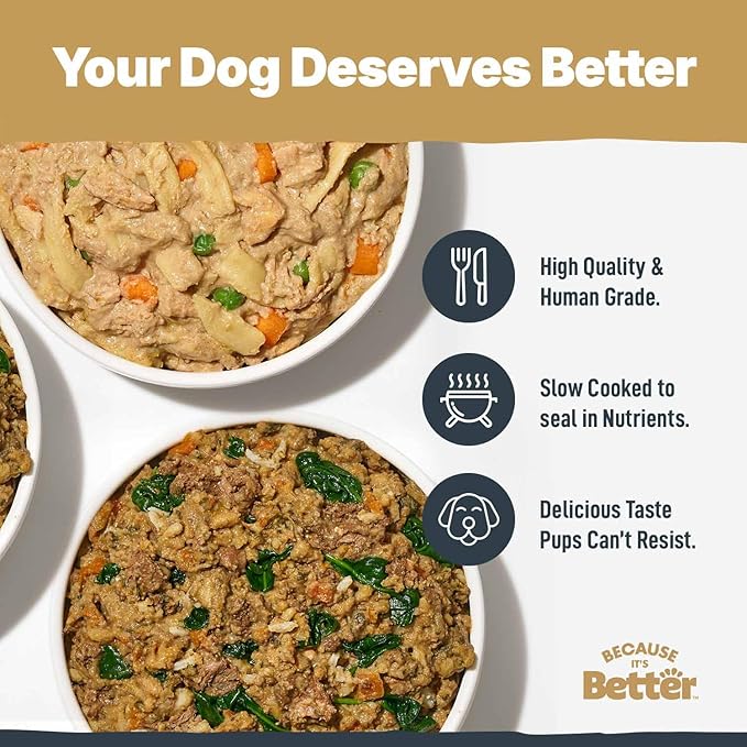 Because it's Better Entrée Complete Meal, Variety Pack, Human Grade Wet Dog Food, 10 oz Pouches, 6 Count-PawvioPets