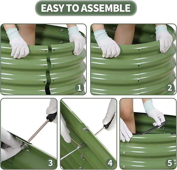 1MORE Galvanized Raised Garden Bed- Planter Garden Boxes Outdoor, Raised Beds for Gardening, 4x2x1.4ft Metal Garden Bed Kit for Vegetables Flower, Planter Raised Bed with Protective Tape & Tools.Green-PawvioPets