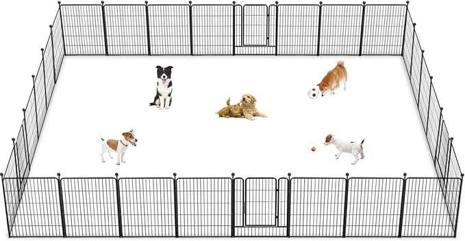 Dog Playpen 32 inch 28 Panels Indoor Outdoor Dog Pen for Medium/Small Dogs Heavy Duty Metal Dog Fence Outdoor for Yard, Puppy Playpen with Door Portable Pet Fence for RV Camping Yard-PawvioPets