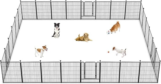 Dog Playpen 32 inch 28 Panels Indoor Outdoor Dog Pen for Medium/Small Dogs Heavy Duty Metal Dog Fence Outdoor for Yard, Puppy Playpen with Door Portable Pet Fence for RV Camping Yard-PawvioPets