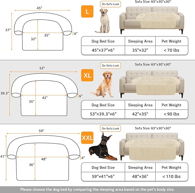 Calming Dog Bed Fluffy Plush Dog Mat for Furniture Protector with Removable Washable Cover for Large Medium Small Dogs and Cats (Extra Large (53x39.3x6), Beige)-PawvioPets