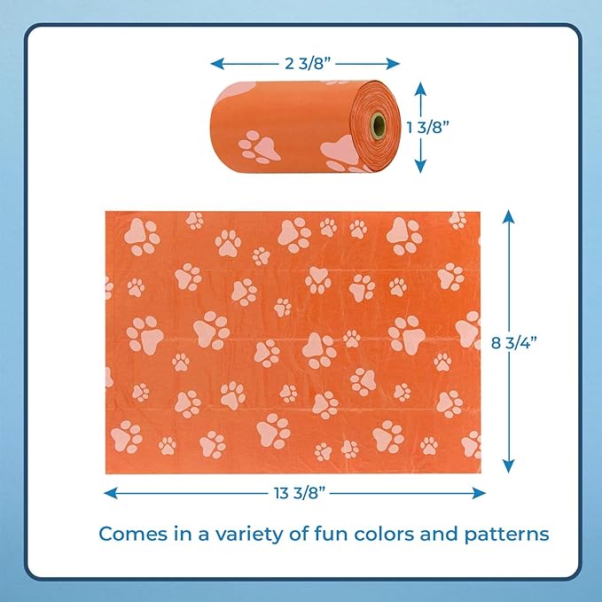 Best Pet Supplies Dog Poop Bags (240 Bags) for Waste Refuse Cleanup, Doggy Roll Replacements for Outdoor Puppy Walking and Travel, Leak Proof and Tear Resistant, Thick Plastic - Orange-PawvioPets