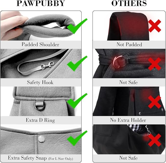 Dog & Cat Carrier Sling, Adjustable Soft Padded Shoulder Puppy Carrier, Hands-Free Dog Carrier Bag with Double Safety Buckles Premium Material for Outdoor Travel (Light Gray, L)-PawvioPets