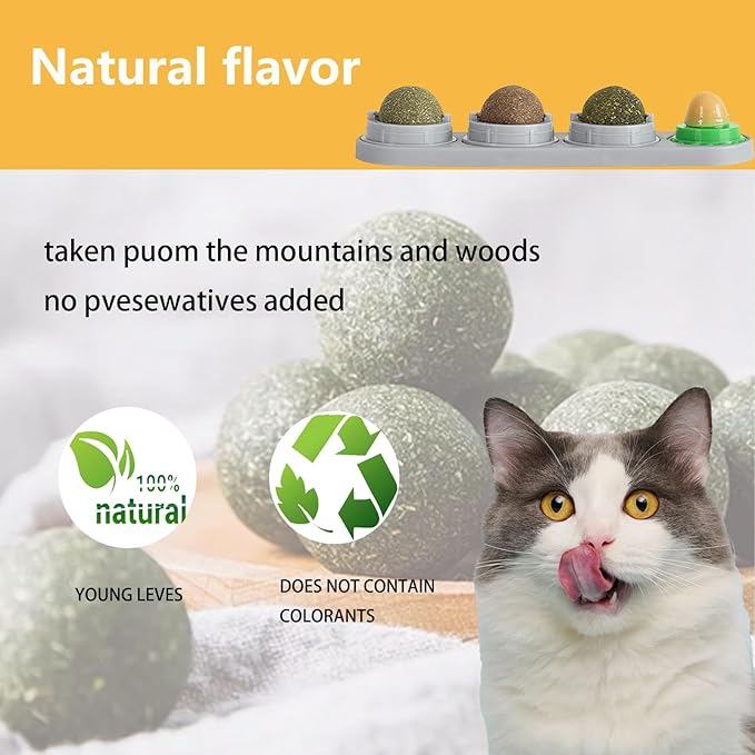 GATITOS Catnip Balls 3 Pcs, Catnip Ball for Cats Wall, Safe Healthy Kitten Chew Toys, Teeth Cleaning Dental Wall Treats, Edible Cats Lick Kitten Chew-PawvioPets