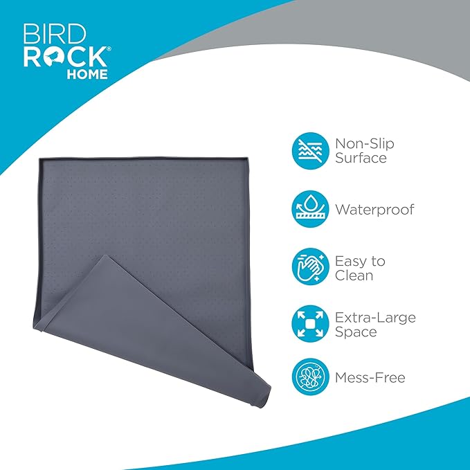 BIRDROCK HOME Extra-Large Dog Mat for Food and Water Bowls - Waterproof Pet Feeding Mat to Prevent Spills - Anti-Slip Rubber Tray for Messy Eaters - Placemat Protector for Floors - 32in x 24in - Grey-PawvioPets