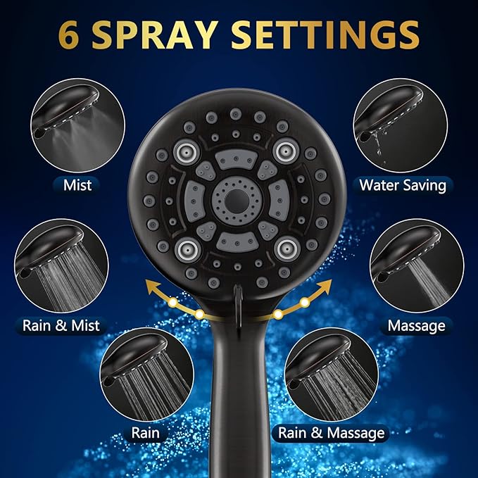 6 Spray Modes High Pressure Handheld Showerhead Set Upgraded 5 Inches Shower Head with Handheld Spray Oil Rubbed Bronze Handheld Shower Head 60 Inches Stainless Steel Hose-1-Min Install-PawvioPets
