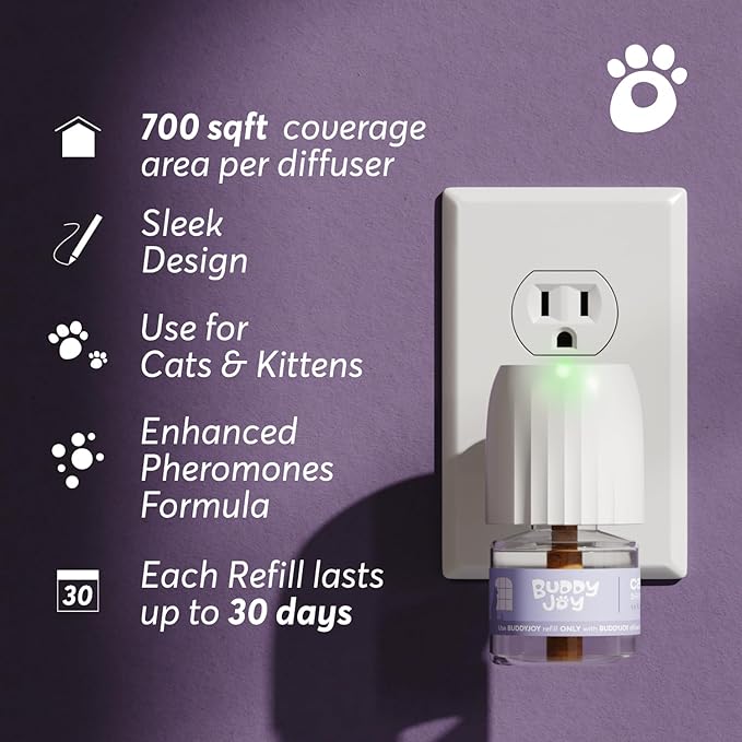 Cat Calming Diffuser Refills – Long-Lasting 30-Day Formula with Pheromones for Stress Relief, Relaxation, and Anxiety Reduction in Cats Easy to Use – (1 Refill)-PawvioPets