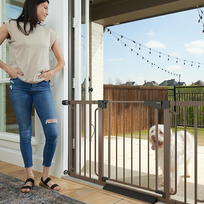Cumbor 29.7-57" Extra Wide Baby Gate for Stairs, Mom's Choice Awards Winner-Dog Gate for Doorways, Pressure Mounted Walk Through Safety Child Gate for Kids Toddler, Tall Pet Puppy Fence Gate, Brown-PawvioPets