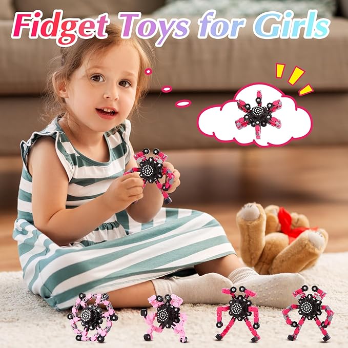 Fidget Toys for Girls, Birthday Gifts for 4 5 6 7 8 9 10 11 12 Year Old Girls Boys, Pink Transformable Fidget Spinners for Kids, Stocking Stuffers for Kids Adults Party Favors Toy-PawvioPets