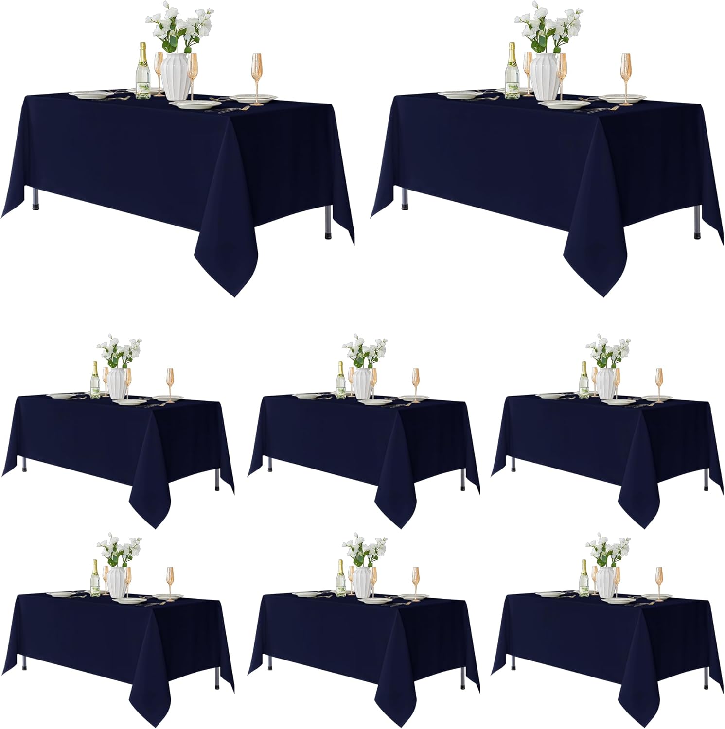 Fitable 8 Pack Table Cloth Rectangle Table: Stain and Wrinkle Resistant Tablecloth Rectangular, Washable Polyester Tablecloths for Wedding Party Dining Banquet Event Catering(Navy, 70x108 Inch)