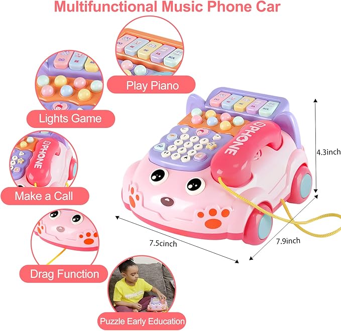 Baby Phone Toy,Baby Toy Phone Cartoon Baby Piano Music Light Toy Children Pretend Phone, Kids Cell Phone Girl with Light Parent-Child Interactive Toy Gift Game Boy Girl Early Education Gift Pink 18M+-PawvioPets