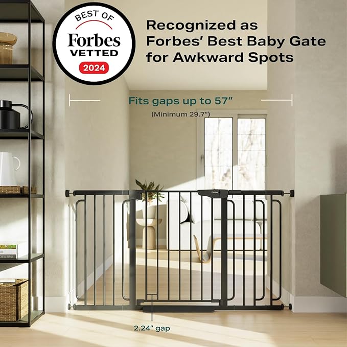 Cumbor 29.7-57" Extra Wide Baby Gate for Stairs, Mom's Choice Awards Winner-Dog Gate for Doorways, Pressure Mounted Walk Through Safety Child Gate for Kids Toddler, Tall Pet Puppy Fence Gate, Black-PawvioPets