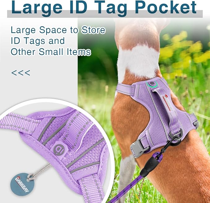 BARKBAY Dog Harness No Pull with ID Tag Pocket - Heavy Duty, Reflective, Easy Control for Large Dogs(Violet Purple,M)-PawvioPets