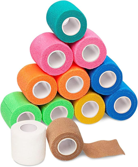 California Basics Self-Adhesive Medical Tape (2 inch) - Pack of 12 - Cohesive Bandage Wrap Rolls - Waterproof Athletic Tape - Self Adhesive Medical Adhesive Bandage Wrap - Vet Stretch Wrap-PawvioPets