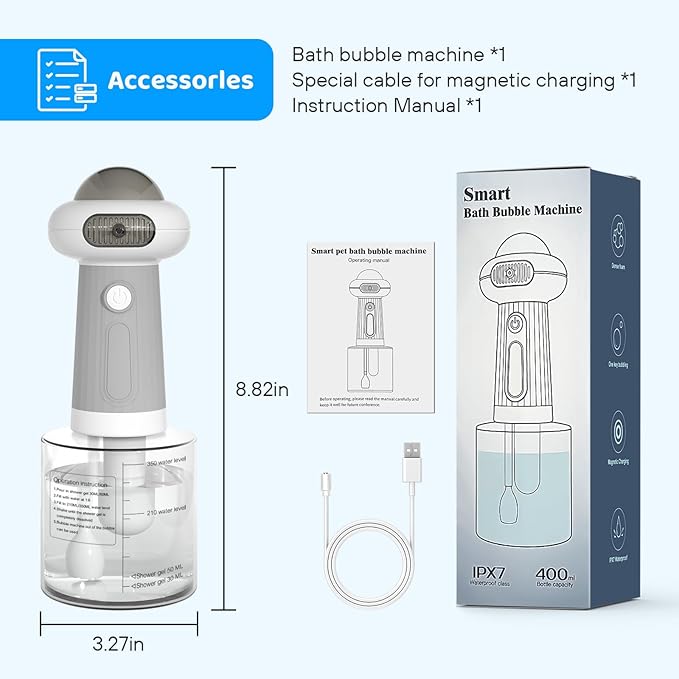 Dog Shampoo Dispenser, UFO Dog Shampoo Sprayer Electric Foaming Shampoo Dispenser for Dog and Cat Washing, for Bathtub, Kitchen Sink, Bathroom Cleaning, Grey-PawvioPets