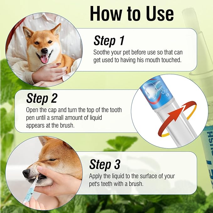3PCS Pet Toothbrush Pen,Teeth Brightening Pen for Dog-Pet Dog/Cat Teeth Cleaning Pen for Dental Care,Dogs Cats Natural Plants Tartar Remover Tool-PawvioPets