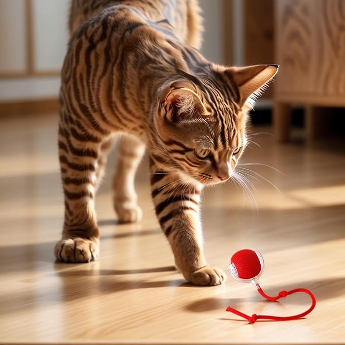 Electric Cat Toy - Automatic Rolling cat Toy with Motion sensors, Designed for Indoor Cats, Suitable for Solo Play (USB Rechargeable) (Red)-PawvioPets