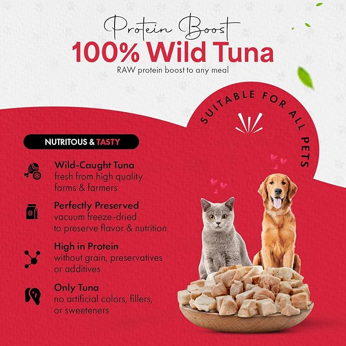 Freeze-Dried Tuna Treats for Cats & Dogs – 100% Wild Caught, Single Ingredient, High-Protein, Healthy Snack – No Additives or Preservatives – 1.7oz - Inspected & Tested in USA-PawvioPets