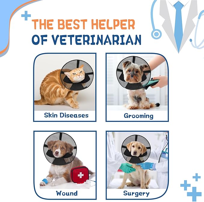 Dog Cone Collar to Stop Licking: Breathable Mesh Elizabeth Recovery Collar Alternative with Soft Padded After Surgery Neuter Spay Wound, for Large Medium, Small Dogs, Normal Eating and Drinking-PawvioPets