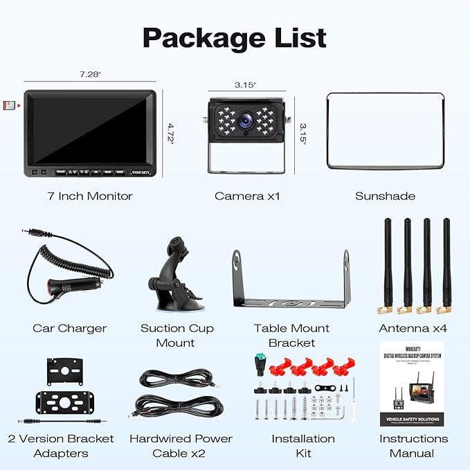 7 Inch Wireless RV Backup Camera System for Truck/Trailer/Camper/Bus, 1080P Dual/Quad Split Screen with DVR, Clear Night Vision, Support 4 Cameras, IP68 Waterproof Digital Wireless System-PawvioPets