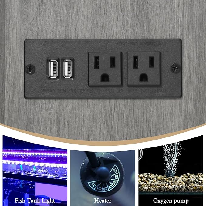 4ever2buy 55 Gallon Fish Tank Stand with LED Light & Power Outlets, 55-75 Gallon Aquarium Stand with Drawer & Barn Door, Cabinet for Fish Tank Accessories Storage for Reptile Tank, Turtle Tank, Gray-PawvioPets