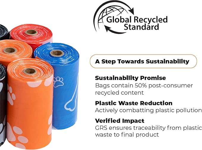 Best Pet Supplies Poop Bags for Dogs, 50% Post-Consumer Recycled Content dog waste bags on rolls, fits all poop bag holders for leashes - 150 Count, Assorted Colors, Scented-PawvioPets