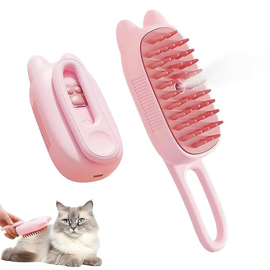 4 in 1 Cat Steam Brush Rechargeable pet spray comb Steam Brush for Cats and Dogs, Massage, Cleaning, Shedding & Combing Multifunctional Hair Removal Anti Static Grooming Tool for home (Pink)-PawvioPets