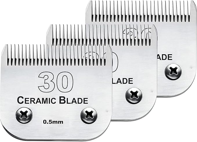 Audoc 3Pack #30 Blade Dog Grooming Clipper Replacement Blades Compatible with Wahl/Oster Dog Clippers,Detachable Ceramic Blade & Stainless Steel Blade,Size-30, 1/50-Inch Cut Length (64260)-PawvioPets