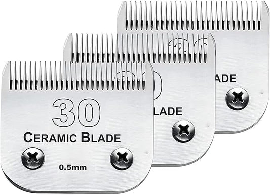 Audoc 3Pack #30 Blade Dog Grooming Clipper Replacement Blades Compatible with Wahl/Oster Dog Clippers,Detachable Ceramic Blade & Stainless Steel Blade,Size-30, 1/50-Inch Cut Length (64260)-PawvioPets